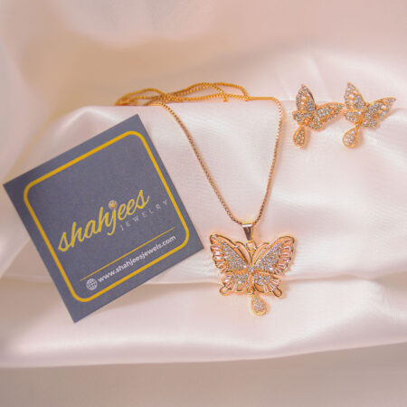 Golden butterfly locket set